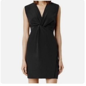 All Saints Salma Silk Mini Dress Sz 4 Black Twist Front V Neck LBD Capsule
